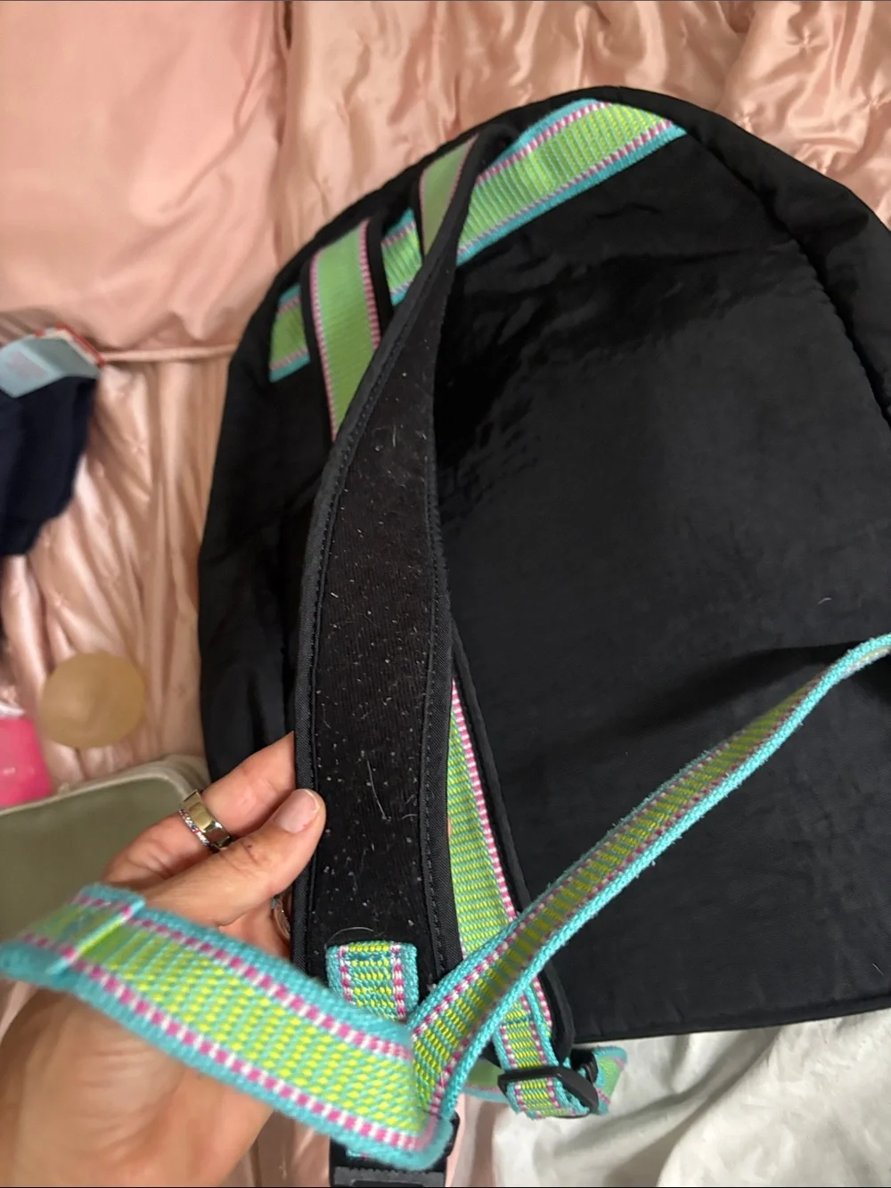 Kipling Black Nylon Backpack with Pink Accents and Multicolor Straps